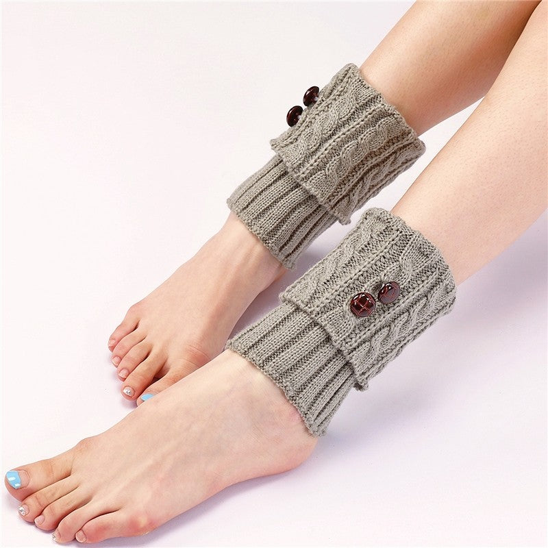 Short Knit Leg Warmers With 8-Button Twisted Cable Knit