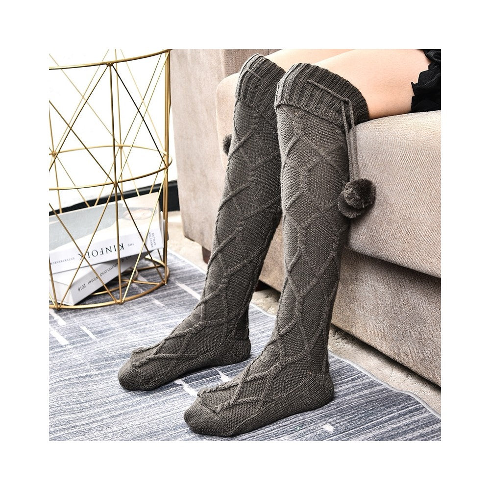 Solid Color Knee Over Stockings Knitted Socks