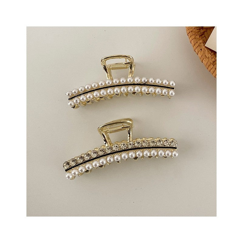 Pearl Rhinestone Metal Hair Claw Clip