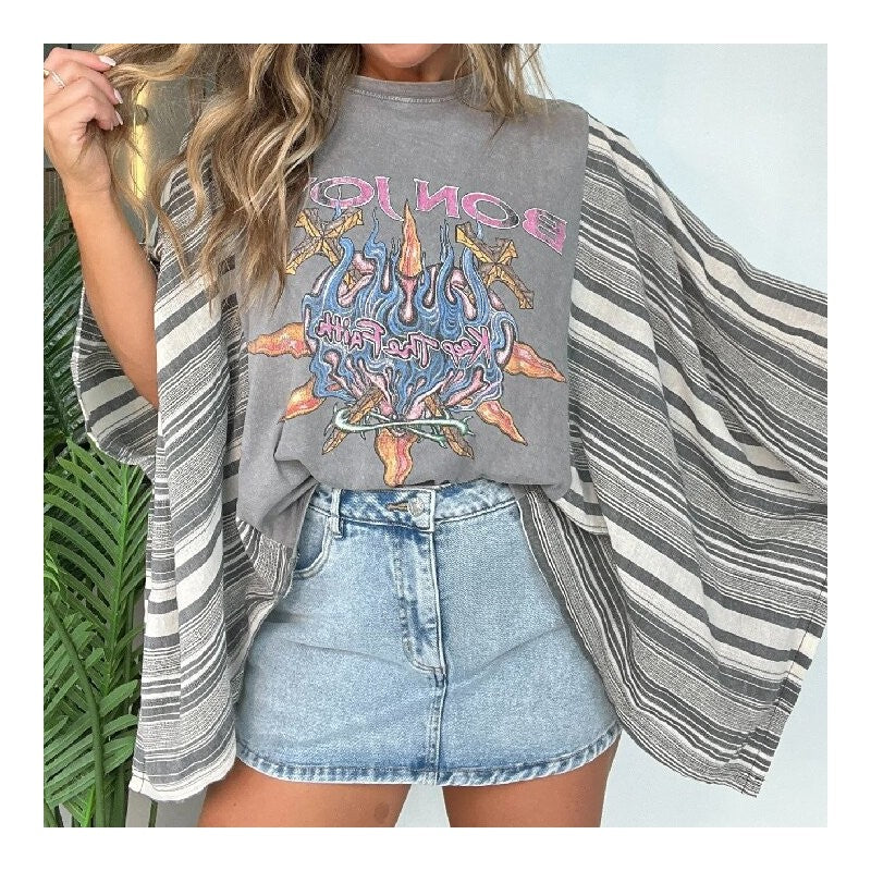 Printed Batwing Sleeve Loose Top