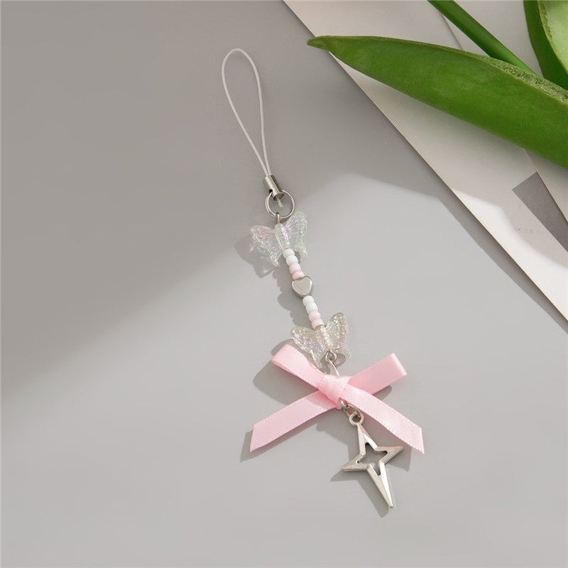 Strawberry Bow Flower Star Keychain Pendant