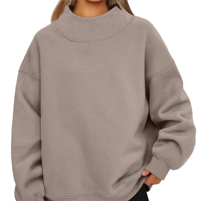 Solid Color High Neck Fleece/Non-Fleece Sweatshirt