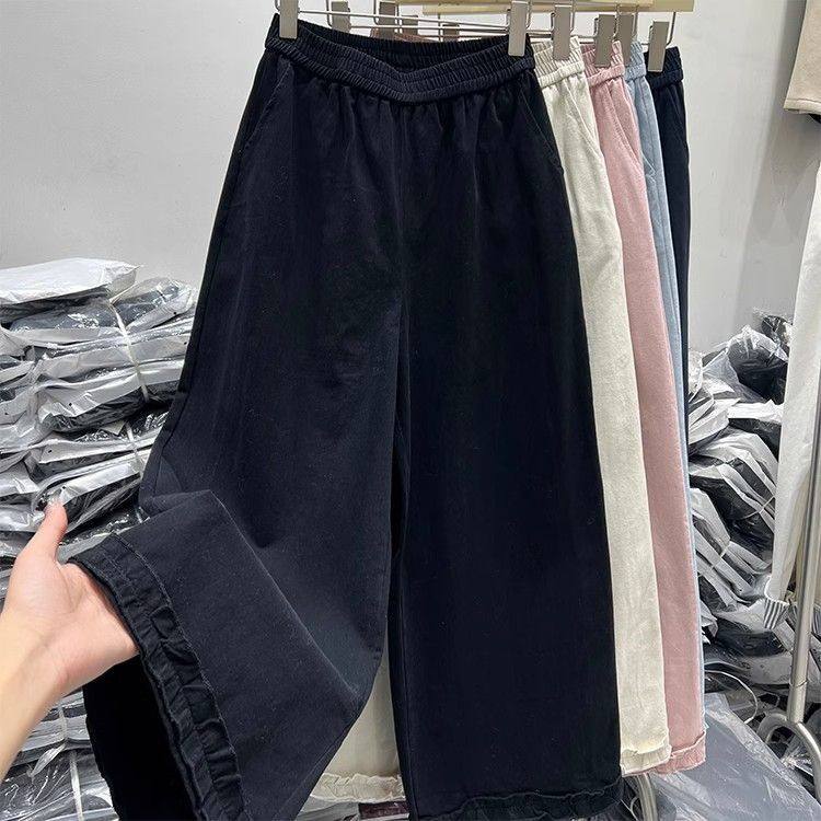 Women's  Spring Summer Cotton High Waist Wide Leg Pants