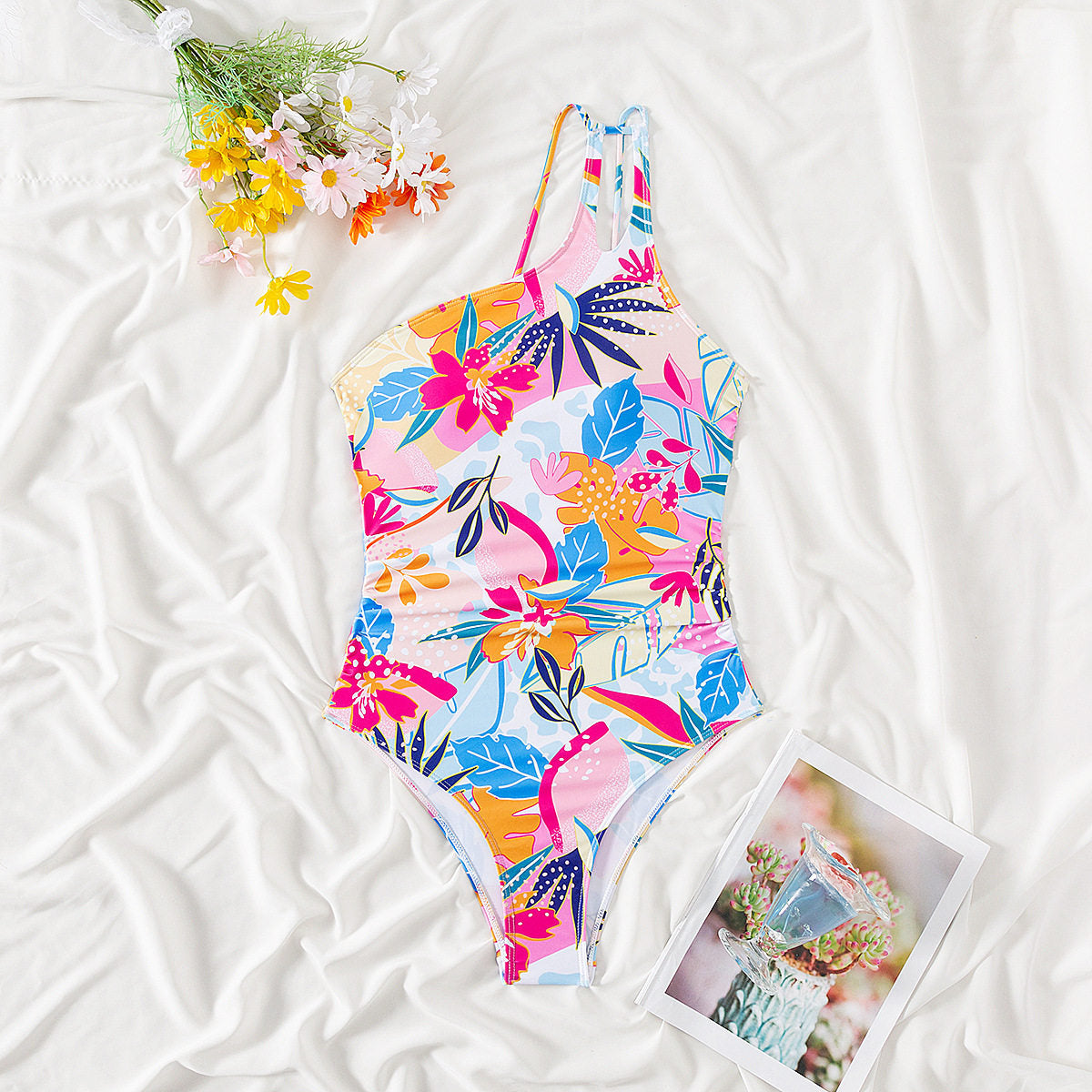 Women's One-Piece Swimsuit Leopard Print Off-Shoulder Lace