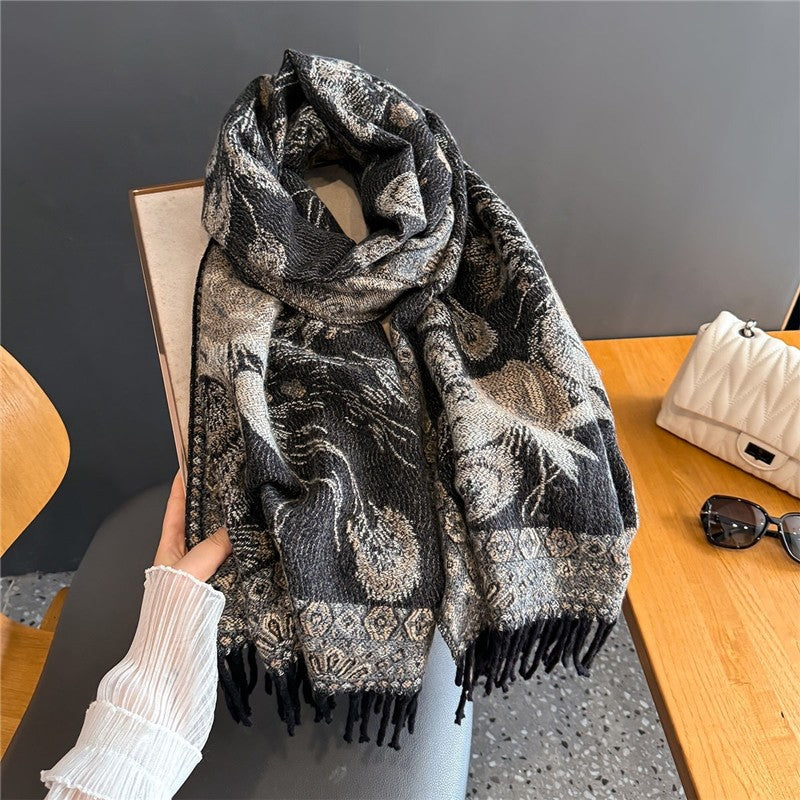 Fashionable Versatile Printed Tassel Warm Scarf