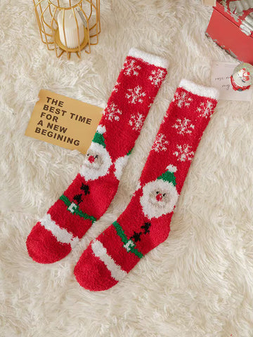 Cartoon Printed Contrast Color Keep Warm Velvet Socks Accessories
