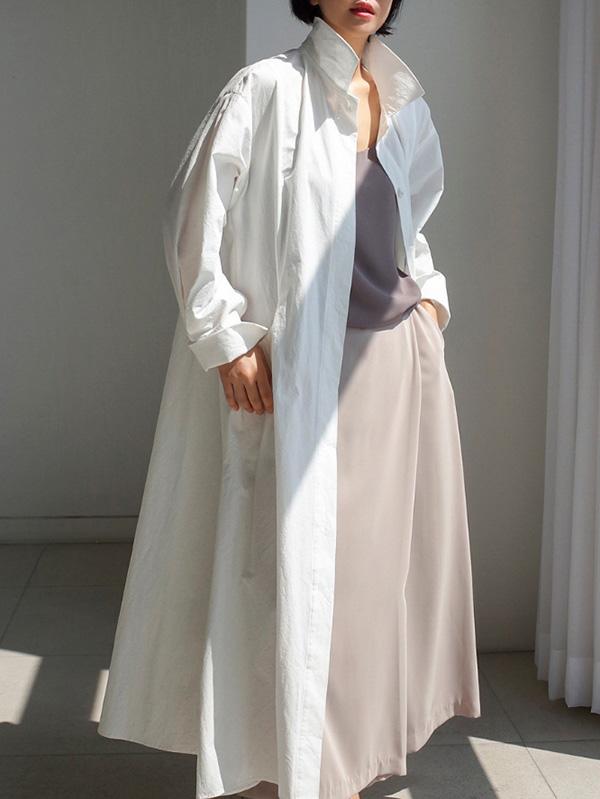 Meselling99 Urban White Lapel Long Shirt Dress-Maxi Dress-Free Shipping at meselling99