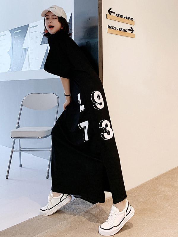 Meselling99 Original Letter Printed Split-Side Dress-Maxi Dress-Free Shipping at meselling99