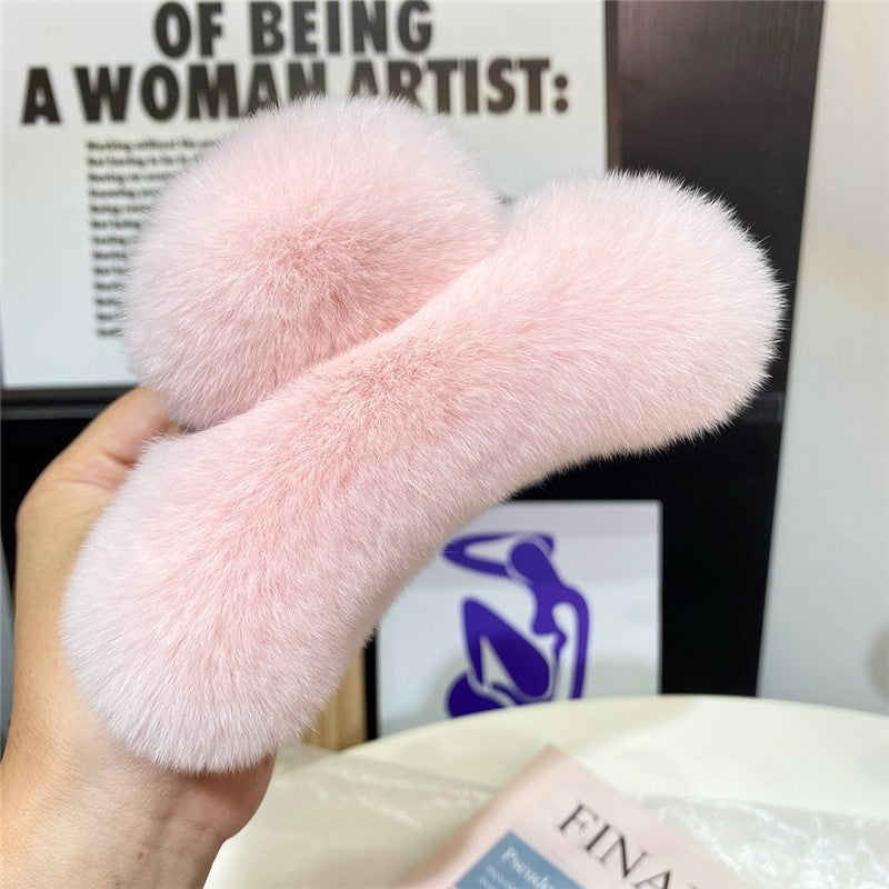 Cute Otter Rabbit Fur Large Claw Clip