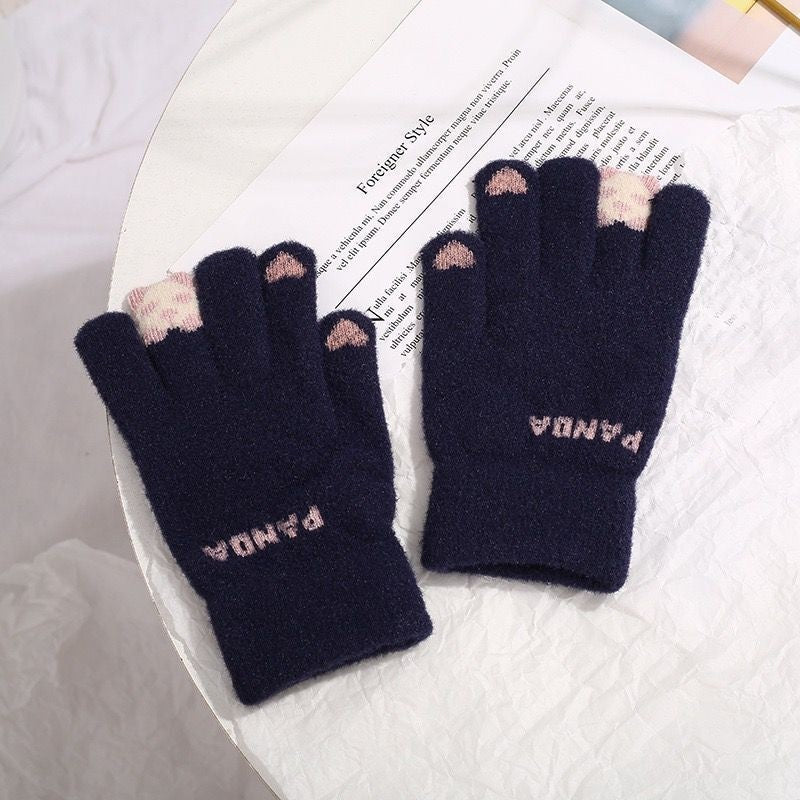 Touchscreen Teddy Bear Jacquard Knitted Gloves