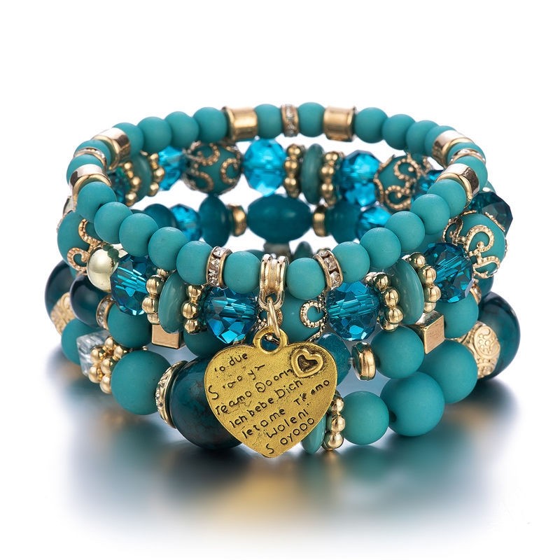 Crystal Heart Beaded Multilayer Bracelet