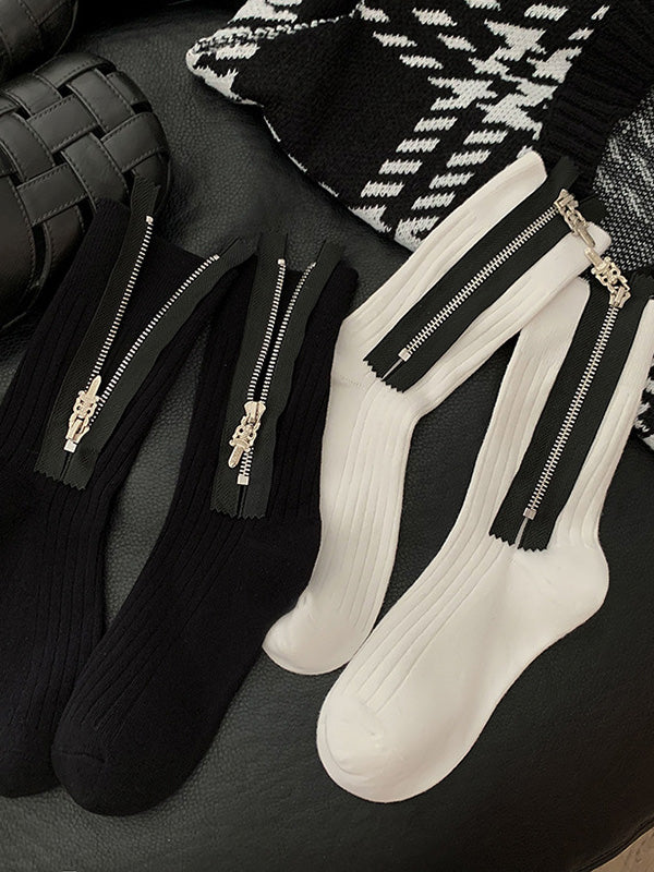 Fashion Solid Color Zipper Socks Accessories