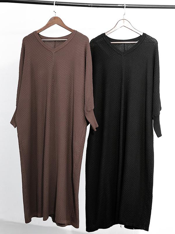 Meselling99 Original Solid V-Neck Sweater Dresses-Maxi Dress-Free Shipping at meselling99