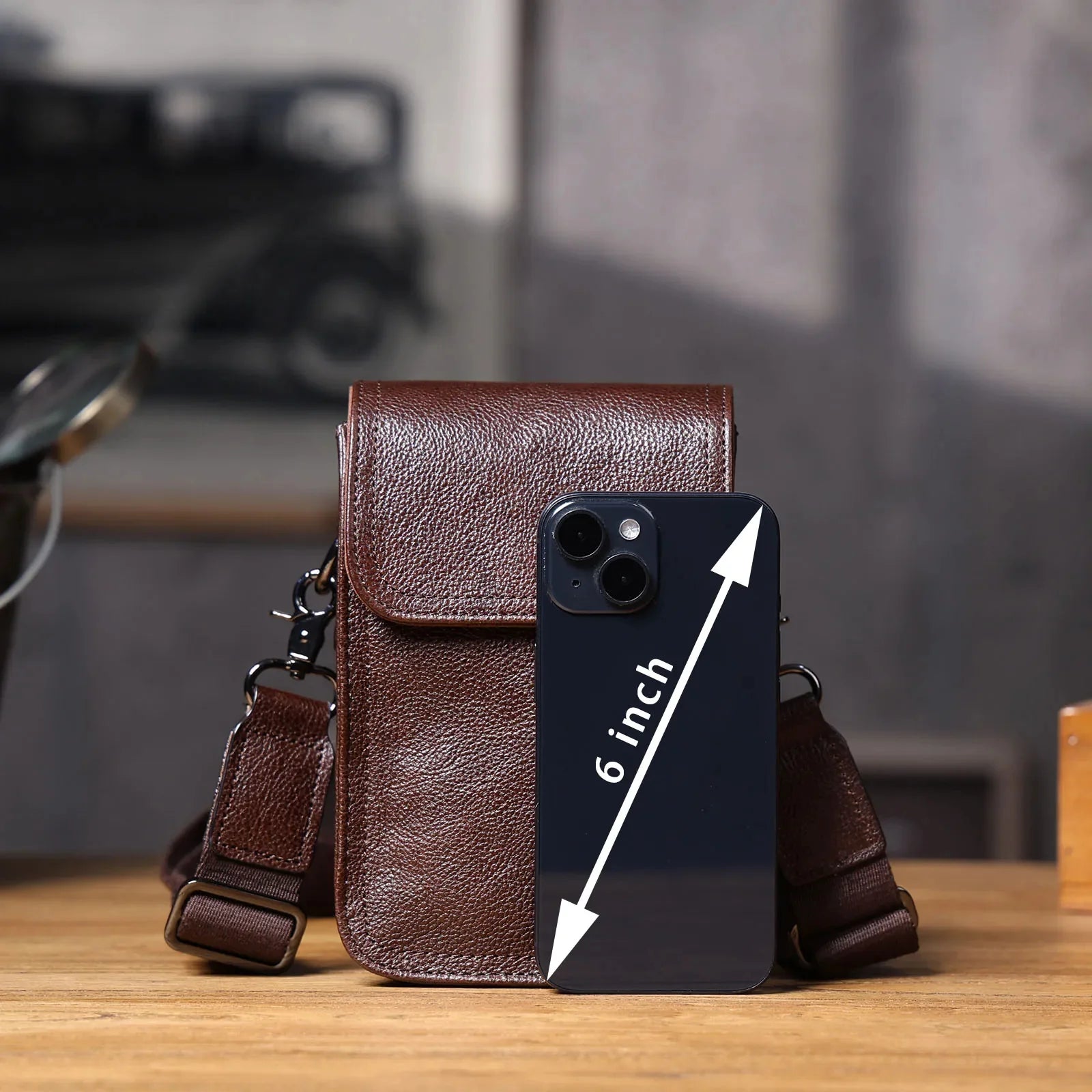Genuine Leather Men's Shoulder Bag – Vintage Style Crossbody Phone Pouch