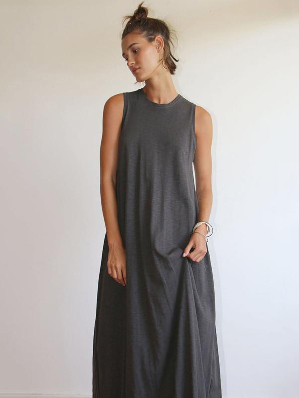 Simple Solid Sleeveless Round-neck Long Dress-Maxi Dress-Free Shipping at meselling99