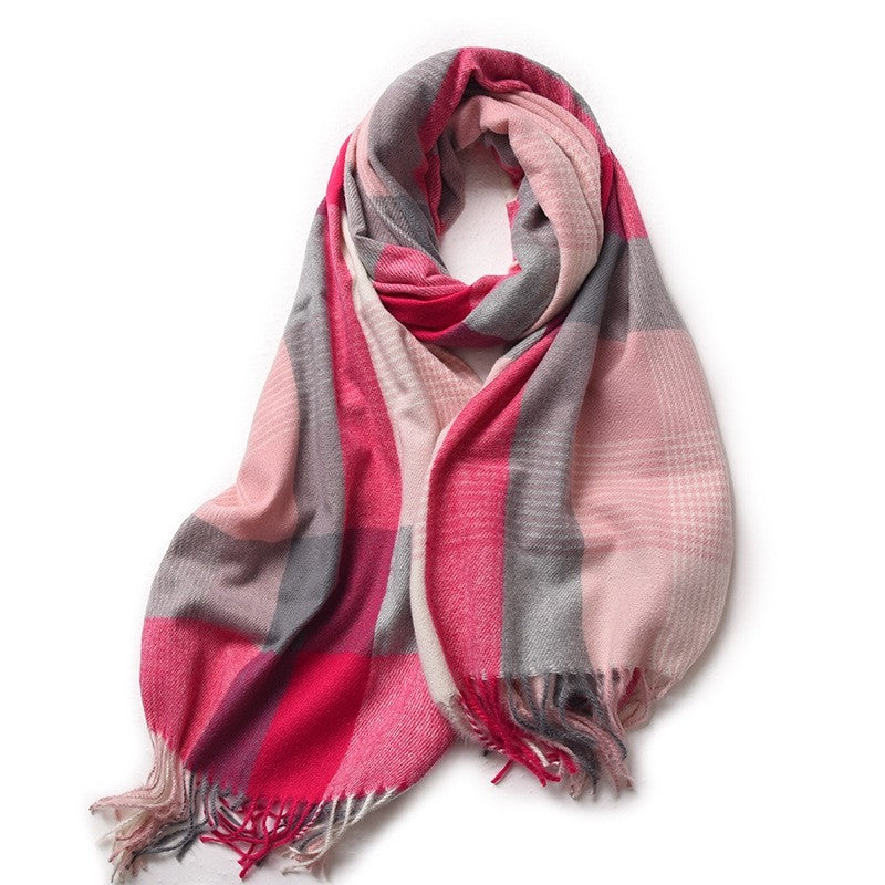 Contrast Color Plaid Tasseled Thickened Warm Shawl Scarf