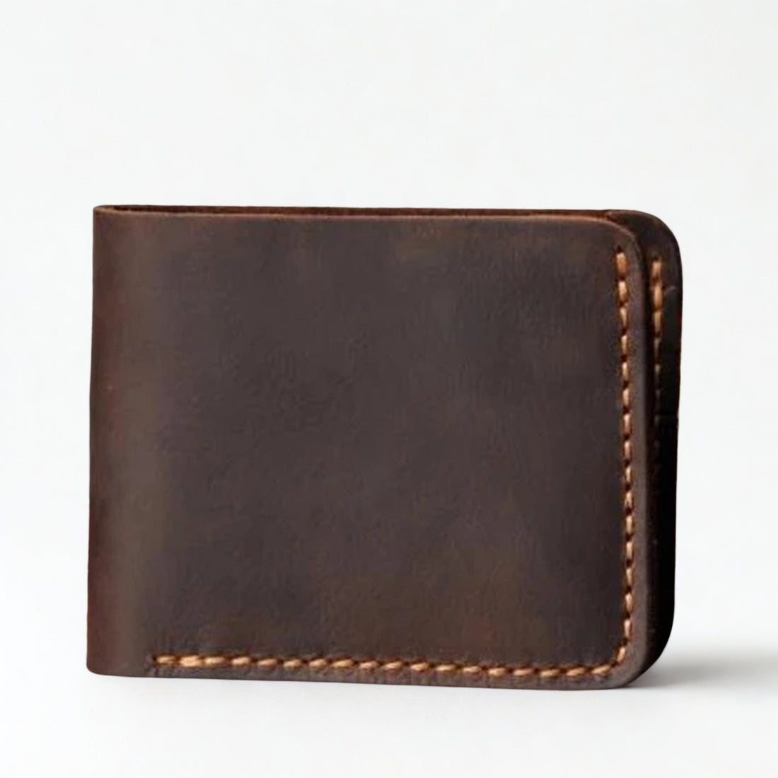 Vintage Crazy Horse Leather Short Wallet - Handmade Money Clip Purse