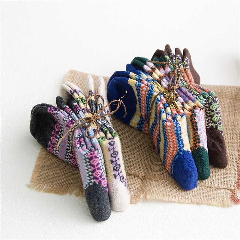 Anti-Stess Breathable Thick Print Soft Sock(A Set Of Five Pairs)