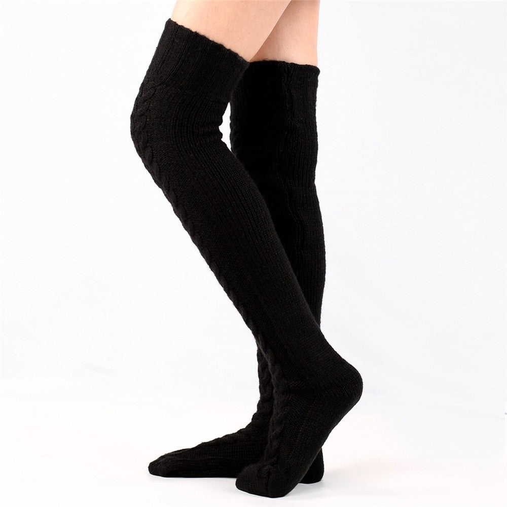 Solid Color Knitted Thigh High Stockings Socks