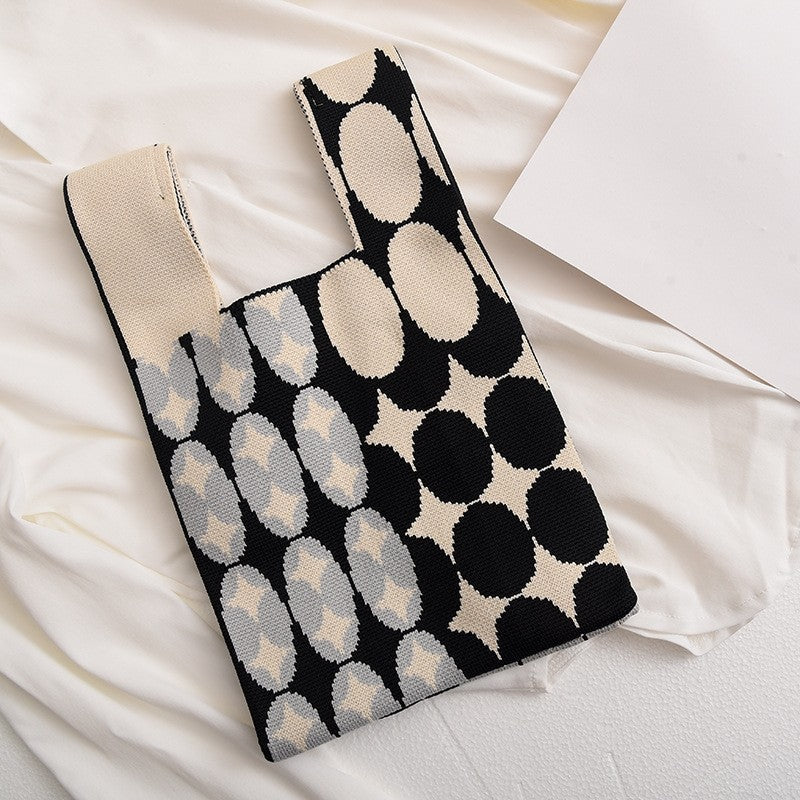 Contrast Color Knitted Handbag Reusable Bag