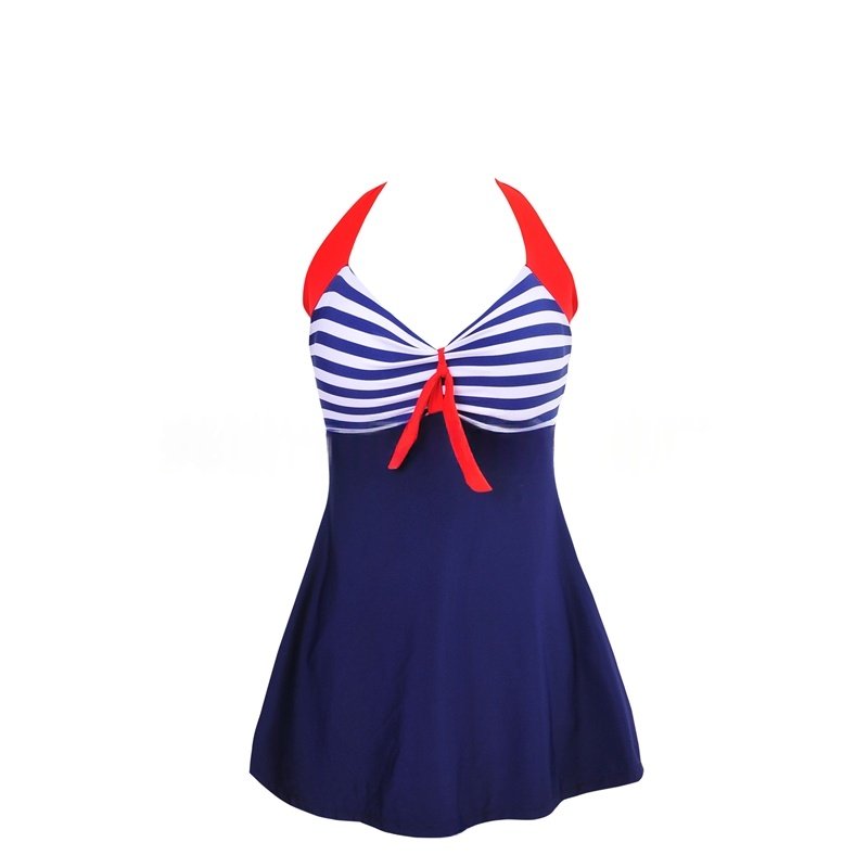 Women's Plus Size Tankini Swimsuit Striped Halter Neck