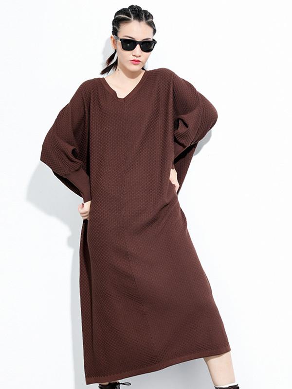 Meselling99 Original Solid V-Neck Sweater Dresses-Maxi Dress-Free Shipping at meselling99