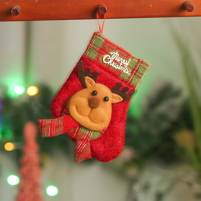 Kids Cute Cartoon Patchwork Christmas Sock Gift Bag