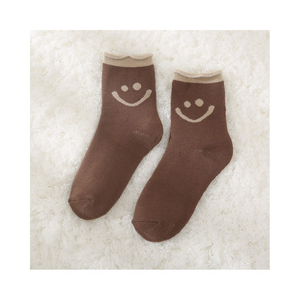 Cute Smile Face Thickened Curl Edge Warm Socks