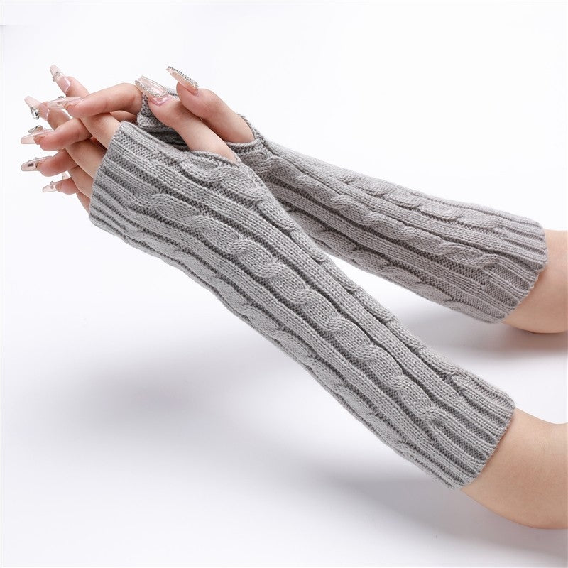 Knitted Twisted Half-Finger Arm Sleeves In Medium Length