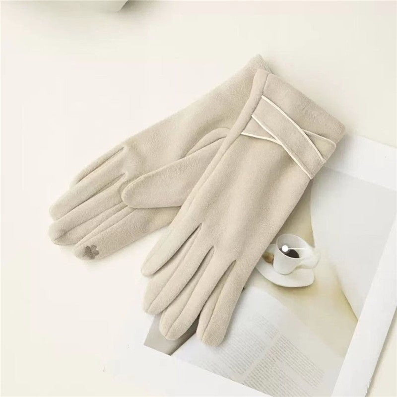 Ladies Cashmere Touchscreen Finger Embroidered Gloves