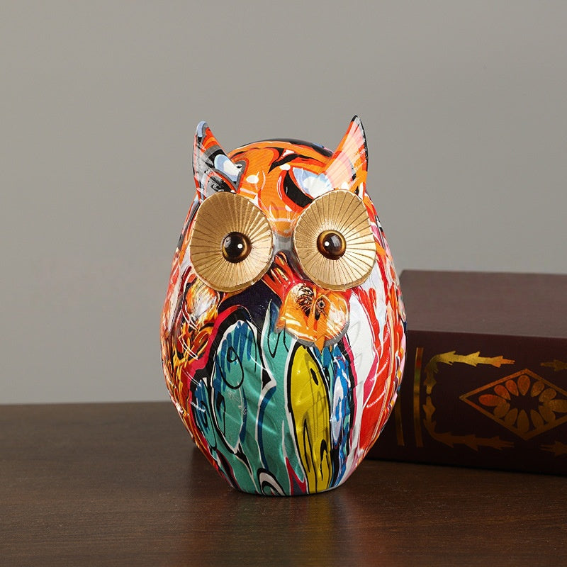 Creative Eco-Resin Graffiti Owl Statue 4pcs/ Pack