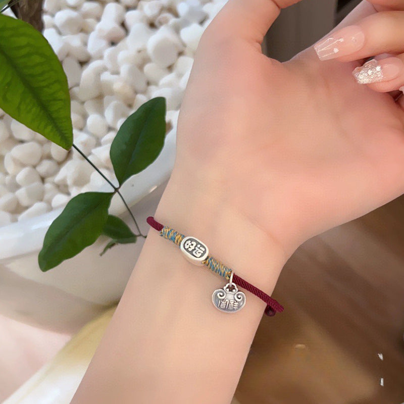 Bridesmaid Gifts Vintage 999 Sterling Silver Good Luck Red Rope Bracelet Auspicious Women's Bracelets