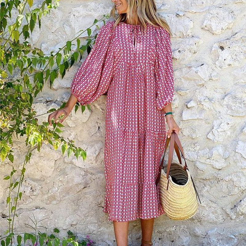 Loose Floral Print Midi Dress
