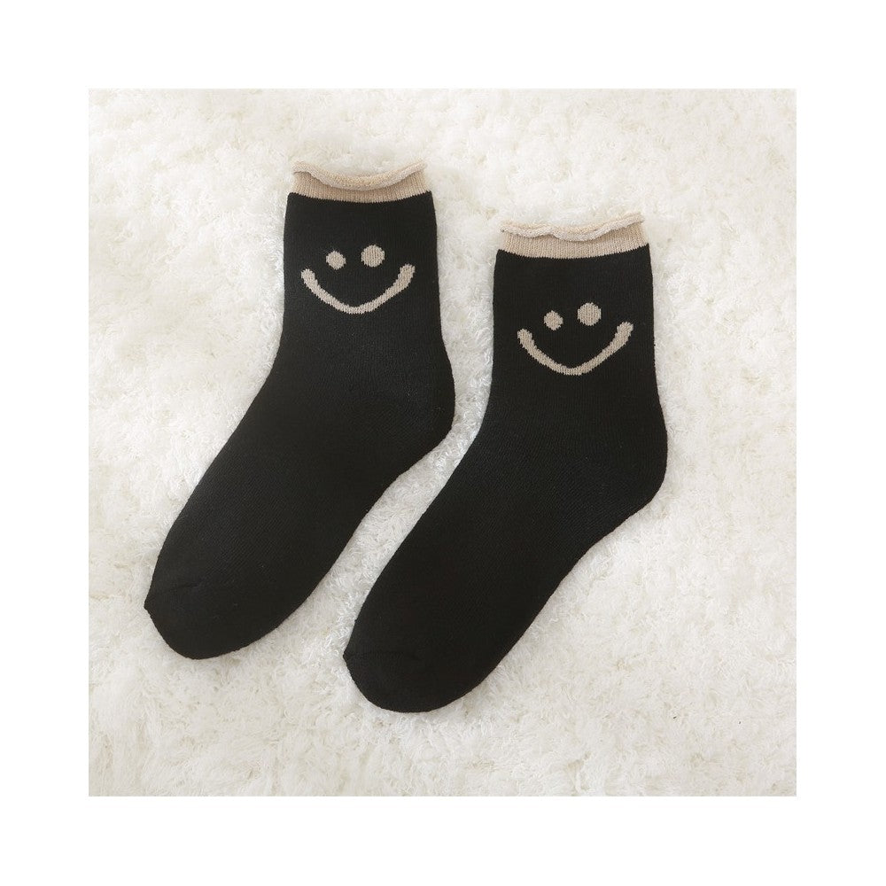 Cute Smile Face Thickened Curl Edge Warm Socks