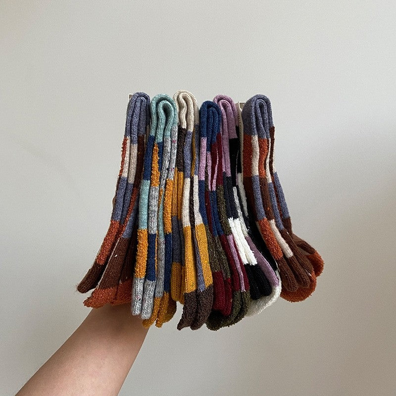 6 Pairs Mixed Color Plaid Winter Wool Adults Socks