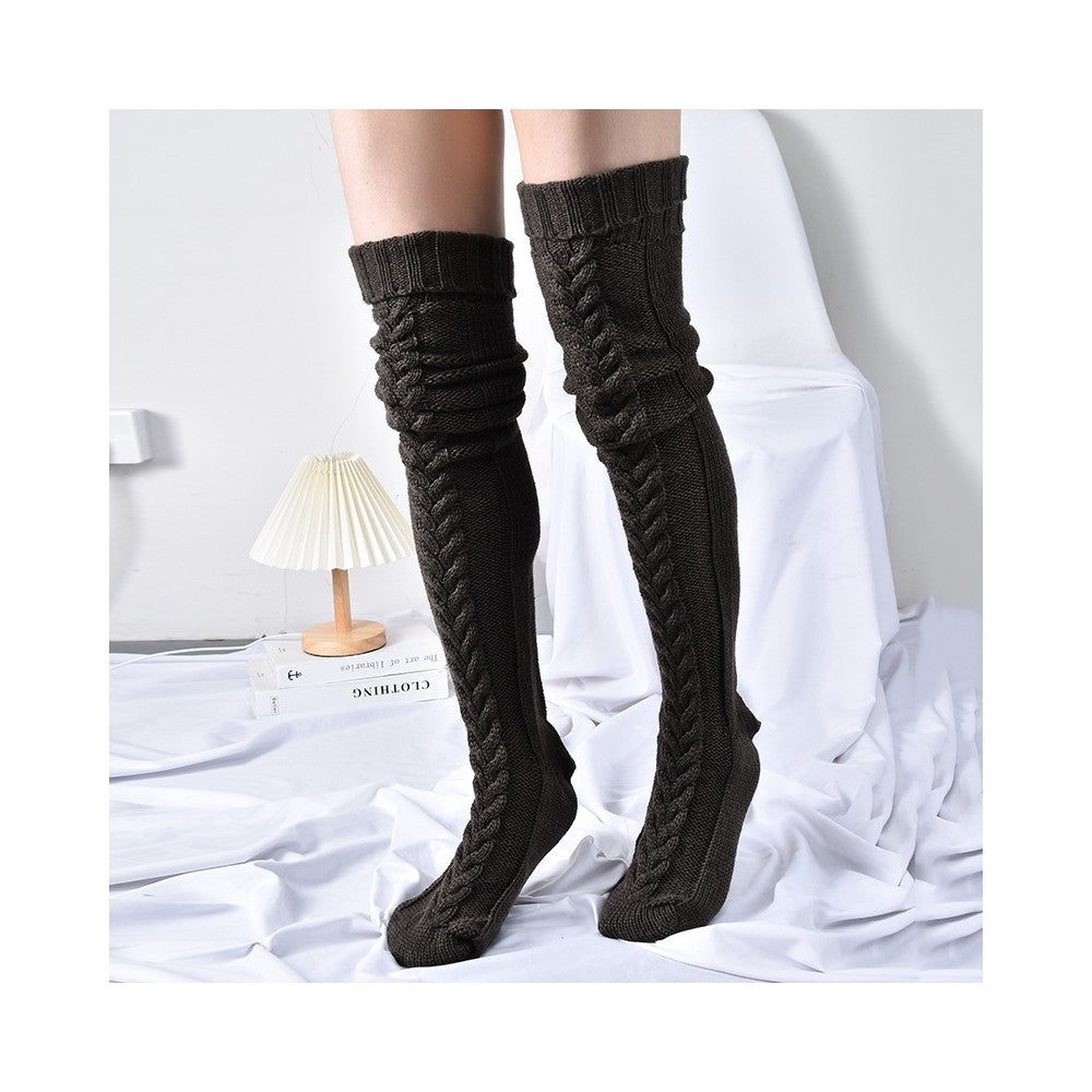 Solid Color Knitted Thigh High Stockings Socks