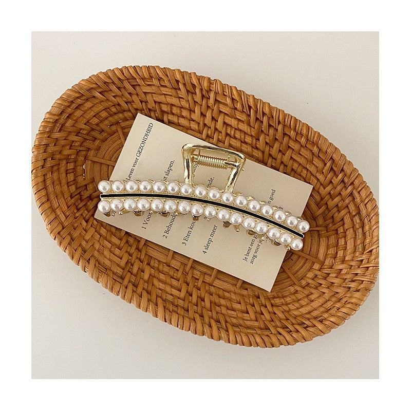 Pearl Rhinestone Metal Hair Claw Clip