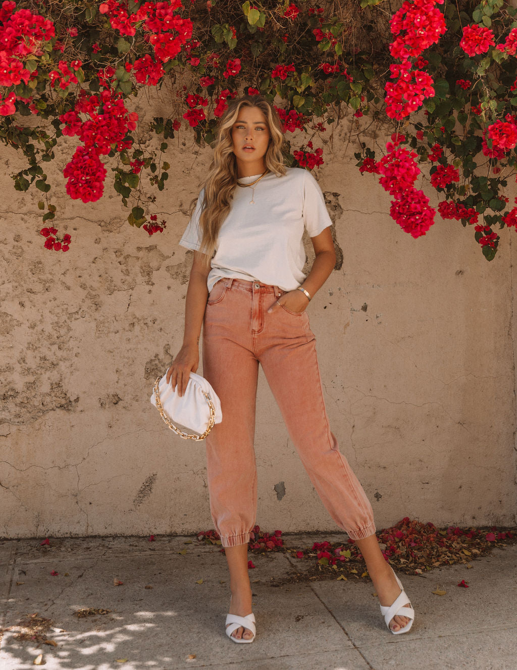 Mara Vintage Wash Denim Joggers - Powder Brick