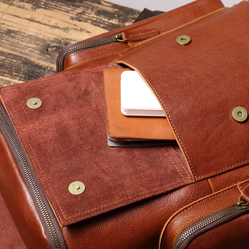 Cowhide Leather Backpack – High-Capacity Men’s Travel, Hiking & Laptop Satchel Bag