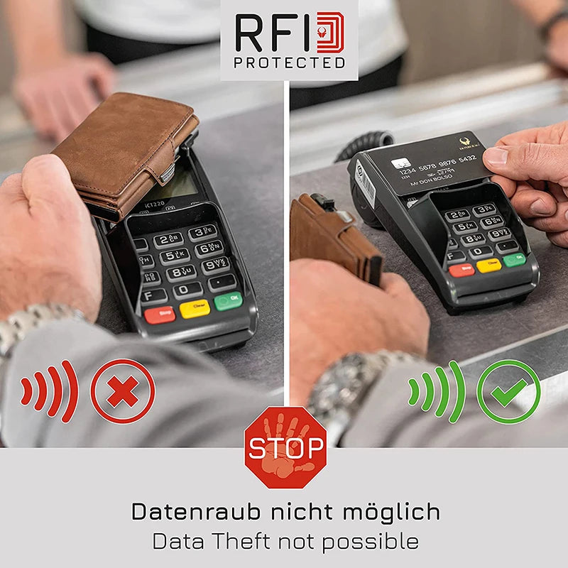 Pop-Up Leather Card Holder Wallet - Minimalist Bag Compartment For Notes