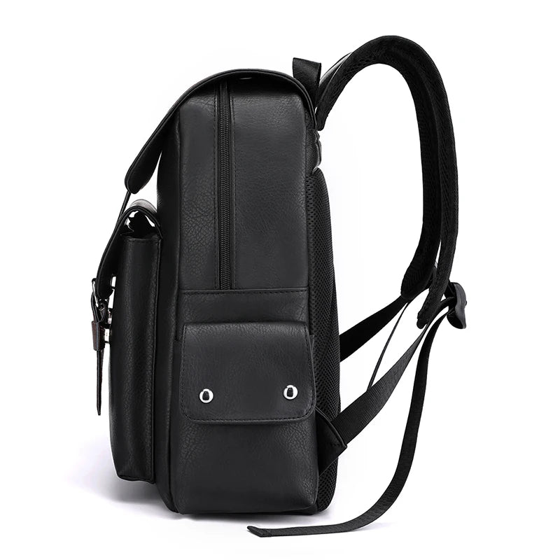 Stylish Men’s PU Leather Laptop Backpack – Large Capacity School & Travel Bag