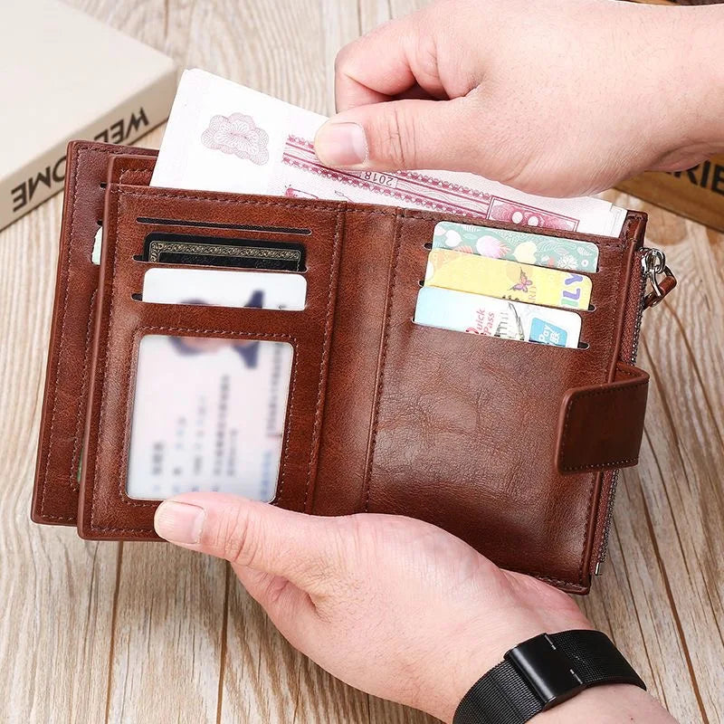 RFID Anti-theft Zipper Coin Wallet - Man Business Card Holder