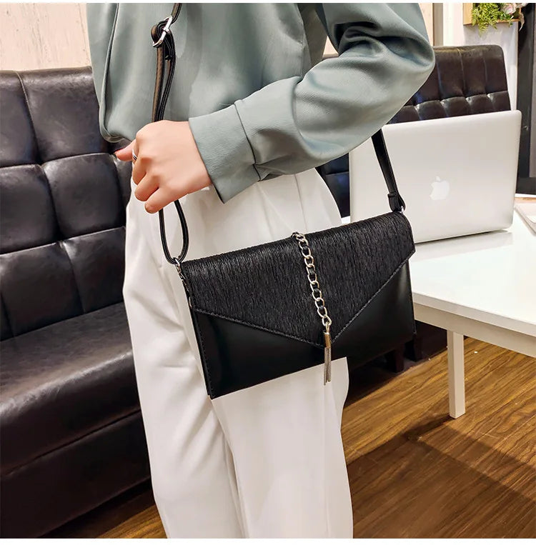 PU leather Tassels ladies Women Shoulder Bag - Envelope Clutches Purse