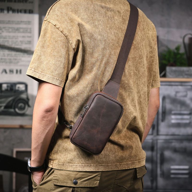 Vintage Full Grain Leather Sling Bag for Men – Premium Crossbody Chest Bag