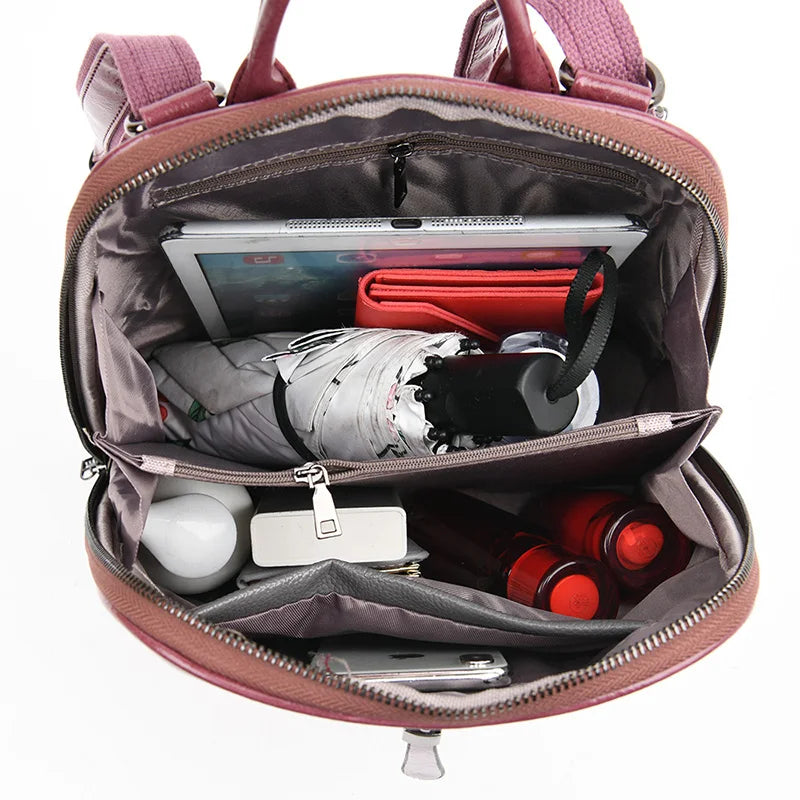 Large Capacity Women's Leather Backpack - Fashion Travel Bag