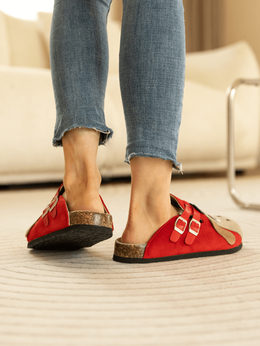 Moo Moo Baa Baa Double Strap Suede Clog - Red