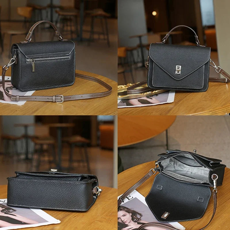 Cowhide Casual Crossbody Bag - Women Genuine Leather Handbag