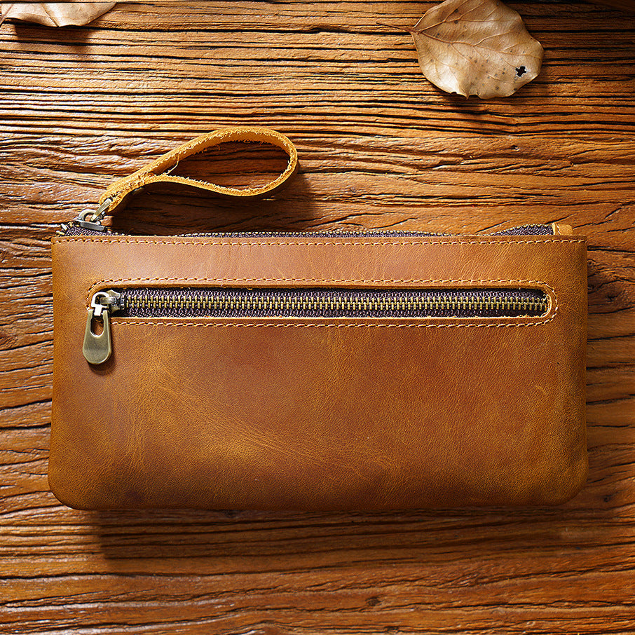 Retro Crazy Horse Leather Pencil Case - Creative Portable Hand Grip Buggy Bag