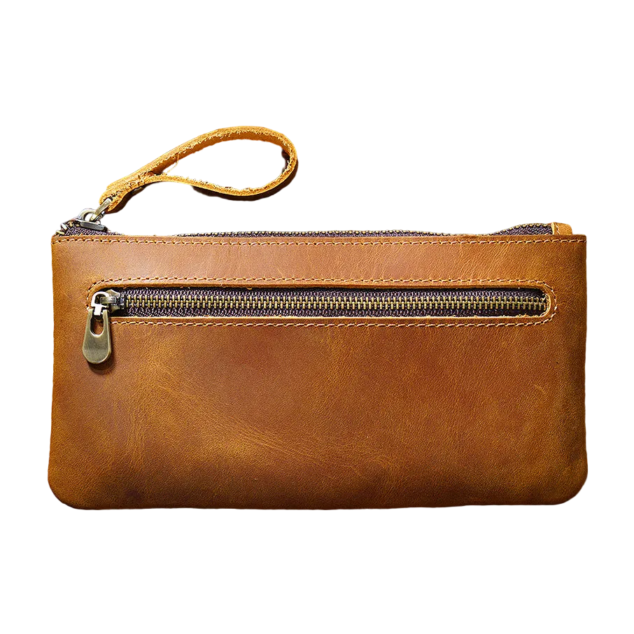 Retro Crazy Horse Leather Pencil Case - Creative Portable Hand Grip Buggy Bag