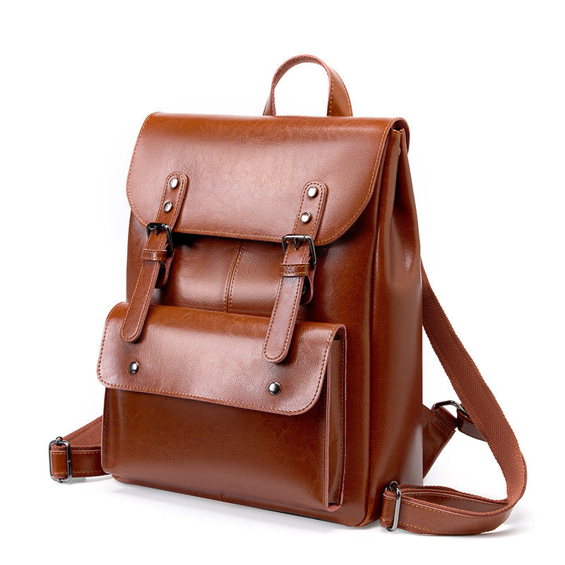 Women Retro Design Luxury Leather Backpack - Casual Portable Travel Bag